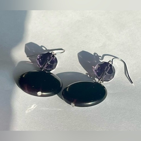 Earrings, (GUC) pierced purple glass jewelry - Picture 7 of 16